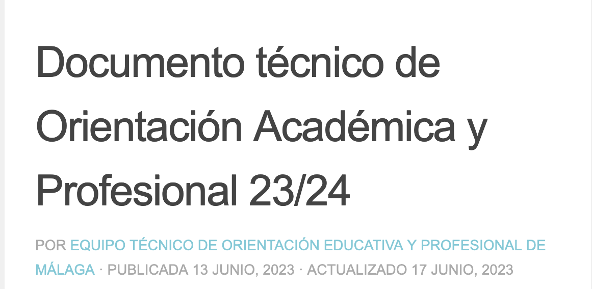 ¡NOVEDAD! Documento técnico de Orientación Académica y Profesional para el curso 23-24